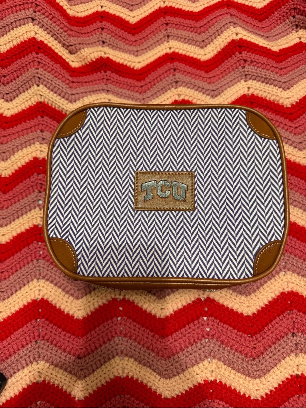 Barrington TCU Chevron Cosmetic Case with Brown Trim